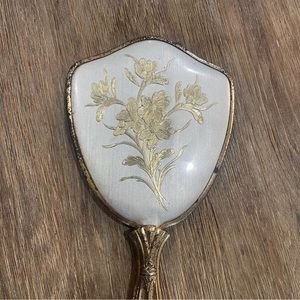 Vintage Gold Plated Hand Mirror Flower Decor